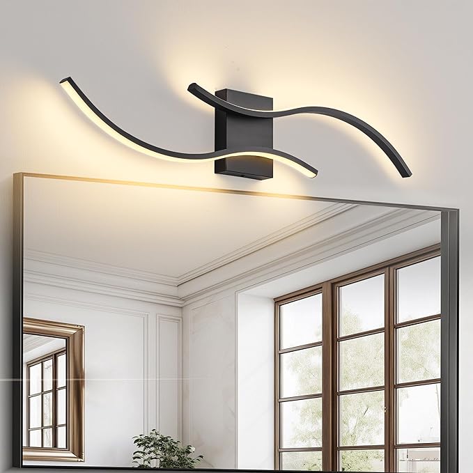 KARTOOSH 1 Pack Black Light Fixture Hardwired Bathroom Vanity Lights Fixtures Over Mirror 31.5 Inch 3CCT Dimmable Modern Wall Lights for Mirror Kitchen Living Room Cabinet Porch Hallway