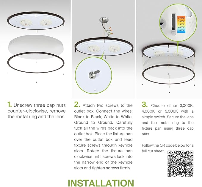 ASD LED 24" Oval Flush Mount Lighting, Close to Ceiling Light Fixture | 5CCT, Dimmable, ETL Listed | 38W 3289LM 2700-5000K 120V | Low Profile Double Ring Lamp | Dark Bronze, 2 Pack