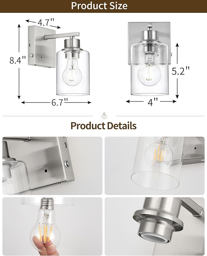 Rayogale Wireless Wall Sconces, Nickel Battery Operated Wall Sconce Set of 2 with Timer Function, Easy Install Dimmable Rechargeable Wall Lamps for Living Room, Bedroom, Hallway, Entryway Decor 3000K