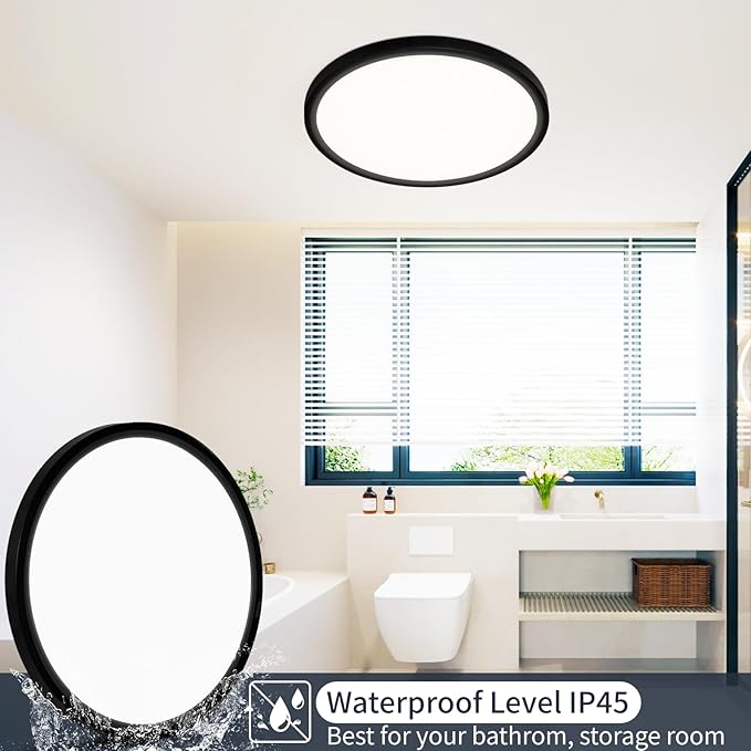 20 Inch Flush Mount Ceiling Light, 40W Dimmable LED Fixture 4000LM, 3000K/4500K/6000K Adjustable, Round Ceiling Lamp for Bedroom, Kitchen, Living Room, Dining Room, Bathroom, Black