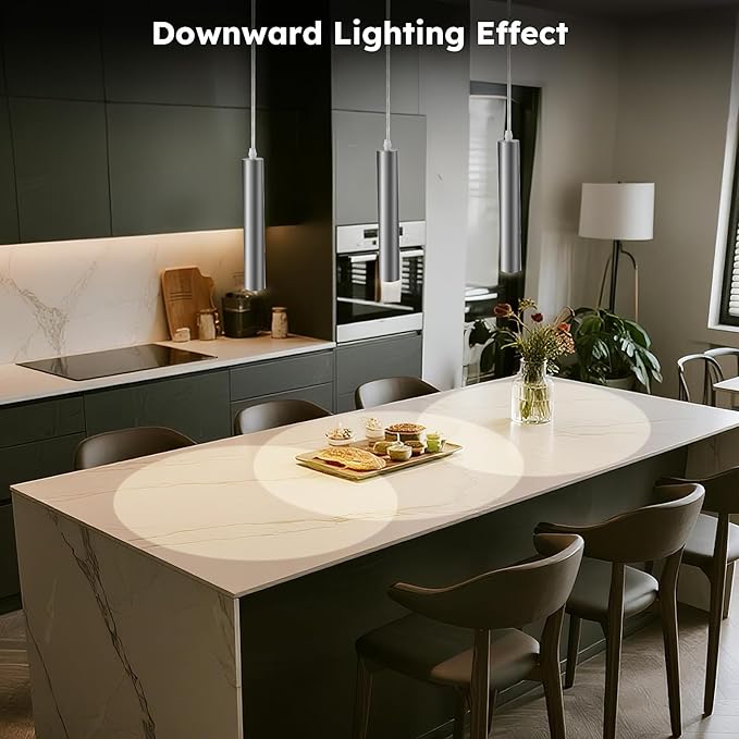 Modern Brushed Nickel Pendant Light, 10W Dimmable Integrated COB LED Adjustable Hanging Downward Lighting Fixtures for Kitchen Island, Dining Room, Bar, 4000K Neutral White, ETL Driver, 3 Pack