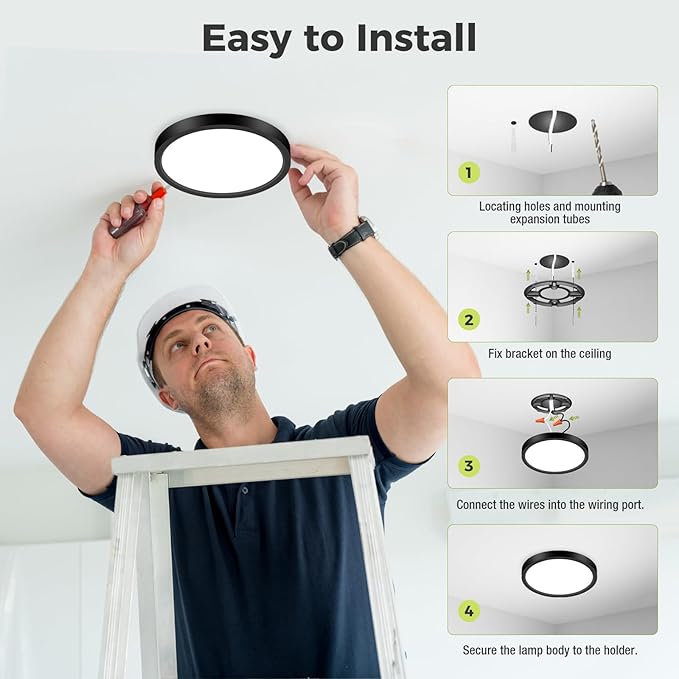 hepside 6Pack 7Inch LED Flush Mount Ceiling Light, Super Slim 15W LED Ceiling Light, Dimmable&3000K/3500K/4000K/5000K/6500K Adjustable Flat Ceiling Light Fixture for Bedroom,Living Room,Kitchen-Black