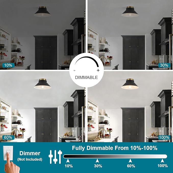 Modern Flush Mount Ceiling Light 2 Pack,Metal Black Semi Flush Mount Ceiling Light Fixture,Brass Accent Black and Gold Ceilings Light Fixture for Hallway Kitchen Entryway Bedroom Laundry Room,11.81in
