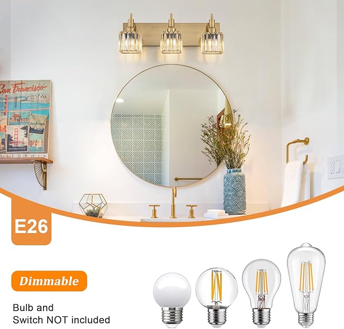 Gold Bathroom Vanity Lights - 3 Lights Crystal Bathroom Lighting Fixtures Over Mirror Modern Gold Crystal Wall Light