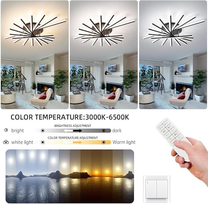 JAYMP 9 Lights Linear Modern Ceiling Lamp 45.3 inch Dimmable Led Semi Flush Mount Black Ceiling Light Fixture for Bedroom Dining Room Kitchen Island Living Room