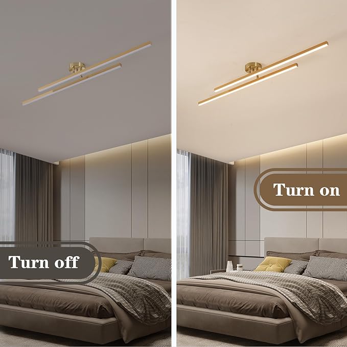 Gold Modern Sputnik Chandelier Ceiling Light Fixtures,2-Lights Industrial Metal Semi Flush Mount Ceiling Light for Bedroom Dining Room Living Room Kitchen Hallway(Gold, 2 Head)