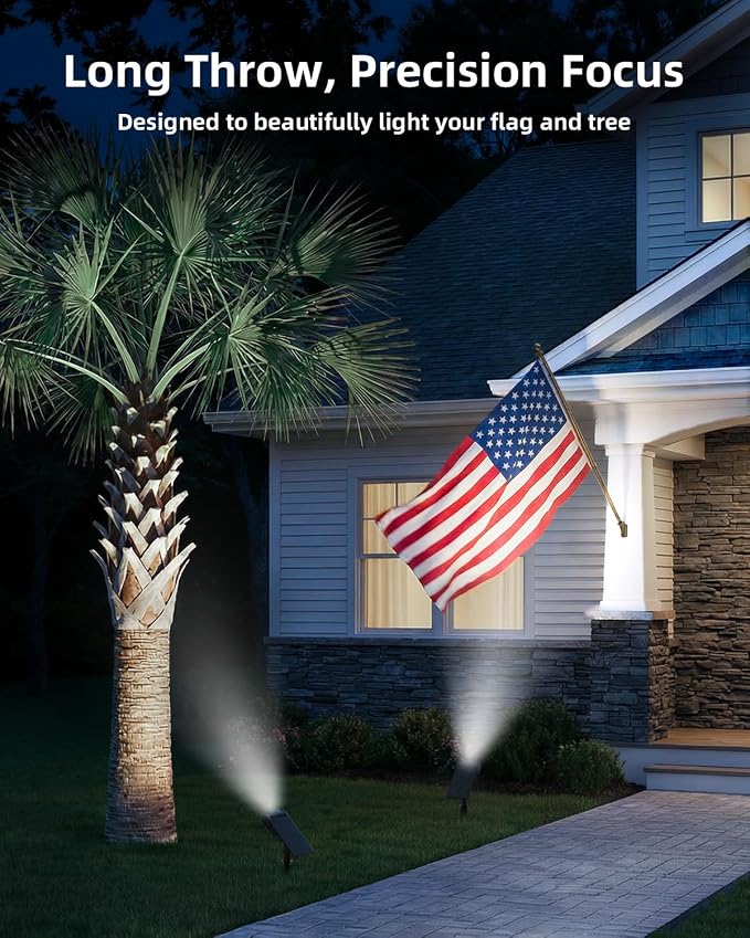 EZVALO Solar Spot Lights Outdoor IP67 Waterproof, Adjustable Solar Landscape Lights, 3 Lighting Modes Solar Spotlights for Outside Yard Garden Plant Trees Pathway Flag (Cool White-4Pack)