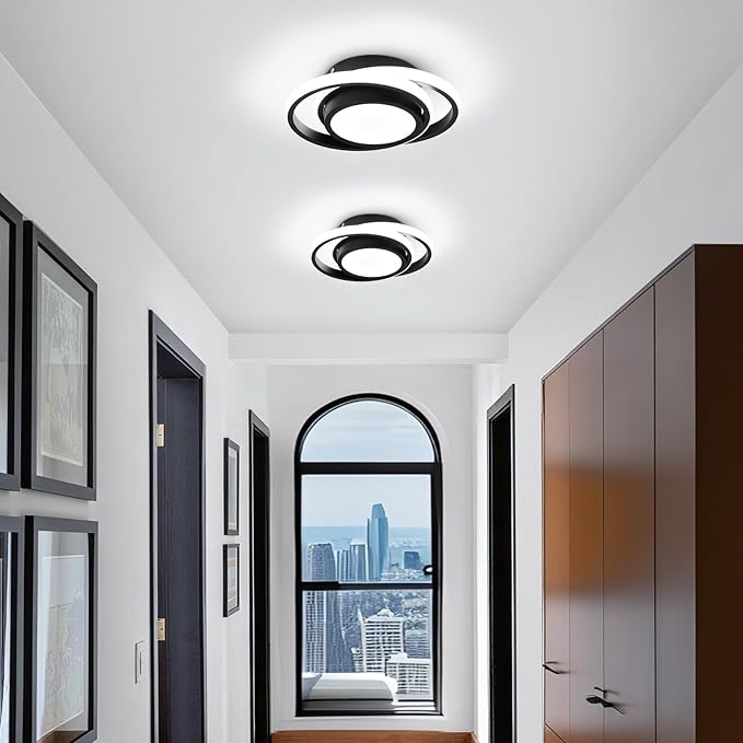 CANEOE 2 Packs Small Modern LED Ceiling Light,2 Rings Creative Black Ceiling Lamp Indoor Hallway Lighting Fixtures for Hallway Living Room Bedroom Kitchen Office (Black)