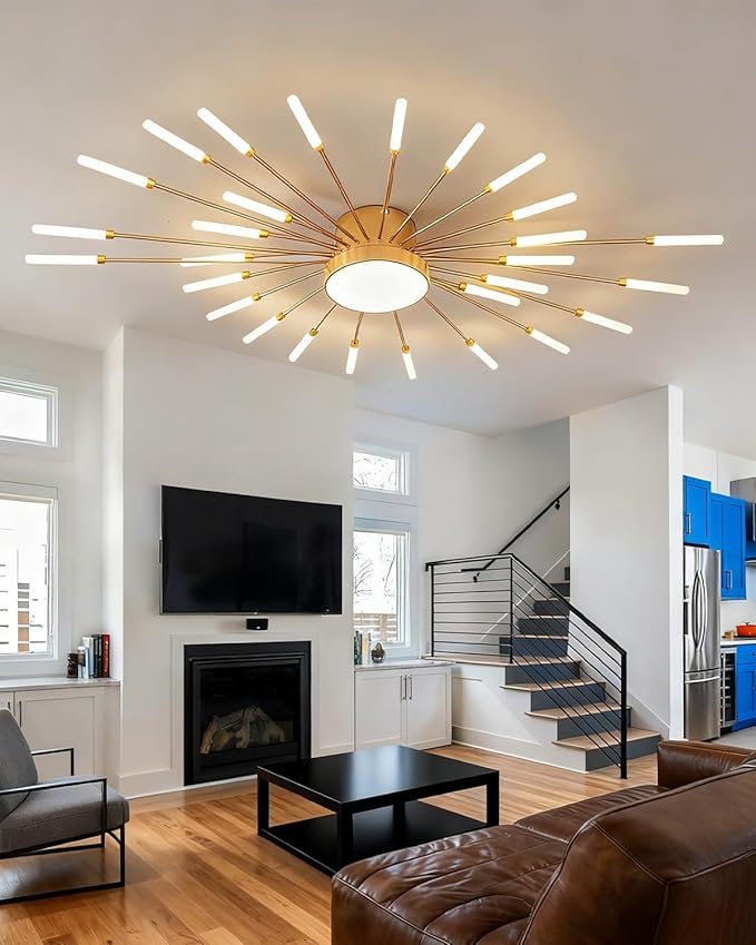 42 Inch Led Flower Ceiling Light Fixture 28+1 Light Modern Gold Sputnik Flush Mount Ceiling Lamps for Dining Room Metal Firework Chandelier for Kitchen Bedroom Hallway Living Room Ceiling Light