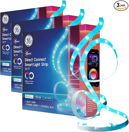 Cync GE Smart LED Strip Light, Color Changing Room Decor LED Light Strip, Compatible with Alexa and Google Home, Matter Compatible, LED Lights for Bedroom, Millions of Colors and White Tones, 32 Feet