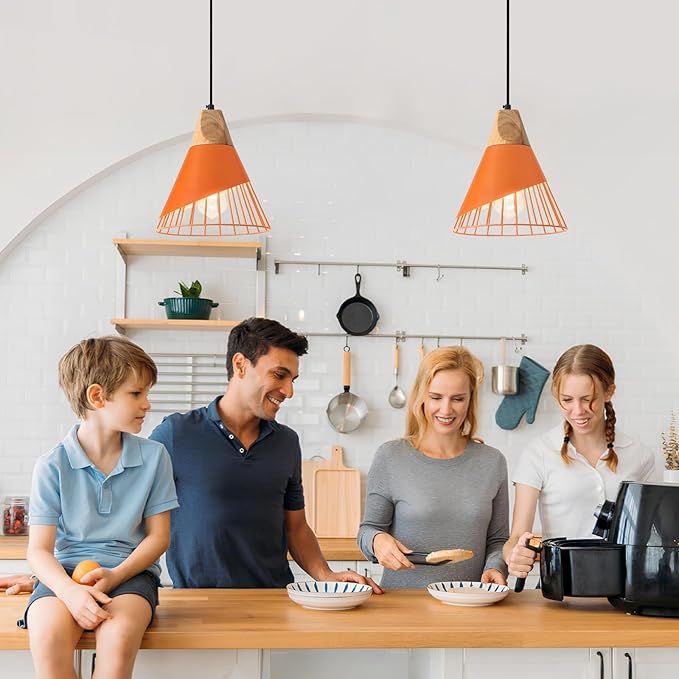 Farmhouse Pendant Light,11.8inches 2 Packs Orange Pendant Light, Kitchen Pendant Lights, Pendant Lights Kitchen Island for Living Room, Bedroom, Dinning Room