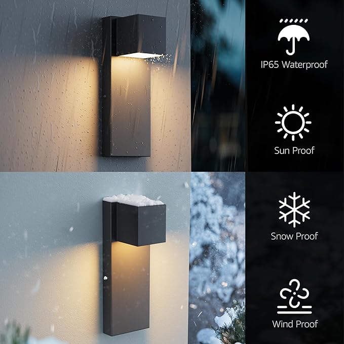 4 Pack 13" Modern Outdoor Led Wall Light,16W 3000K 1200Lumen Porch & Patio Hardwired Wall Mount Wall Sconces,Exterior IP65 Waterproof Aluminum Wall Lamp for Front Door Garage Garden(Black)
