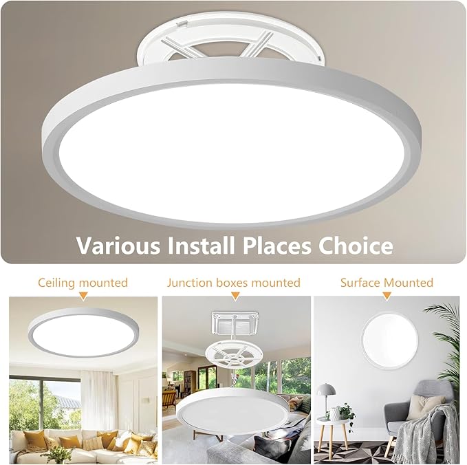 20 Inch LED Flush Mount Ceiling Light, 40W, 4350LM, 3000K/4000K/6000K CCT Selectable Super Slim Round Flat Panel Light for Living Room, Bedroom, Kitchen