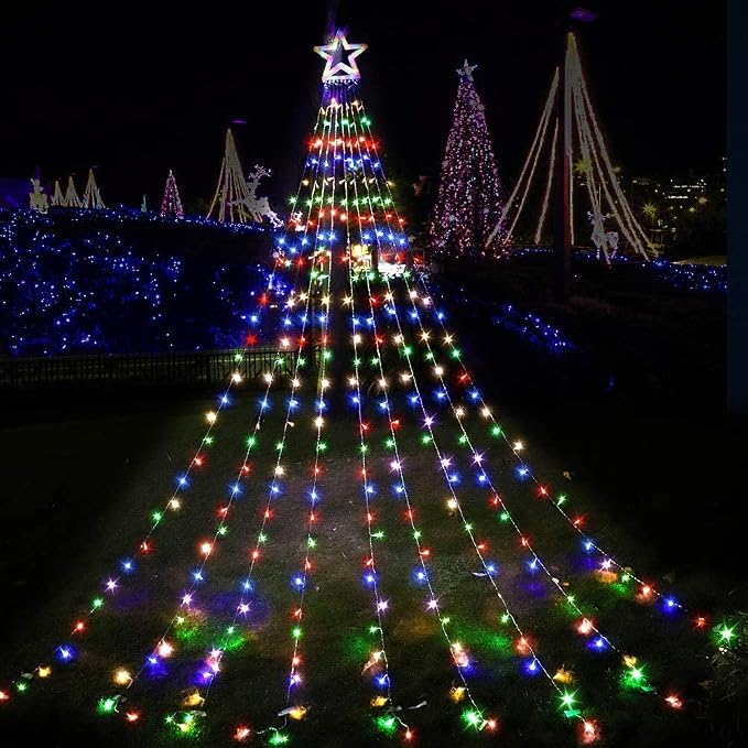(New) Christmas Decorations Star String Lights, 320 LED Christmas Light Outdoor Yard Decorations Tree Light with 13" Star,Hanging Fairy Twinkle Light for Xmas New Year Holiday Party