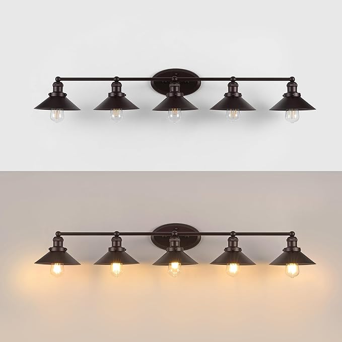 JONATHAN Y 46" Oil Rubbed Bronze 5-Light Industrial Farmhouse Metal Vanity Light Wall Sconce, Metal Shade for Bathroom Mirror, Kitchen, Entryway, LED Bulb Included (JYL7905A)