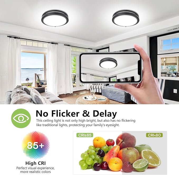 Flush Mount Ceiling Light - 4 Pack 36W 3000K/3500K/4000K/5000K/6000K Dimmable Led Ceiling Light Fixture for Kitchen Hallway Bedroom Bathroom (4, Black, 13 Inch)