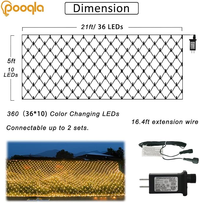 Warm White Net Lights, 360 LED Christmas Lights Outdoor, 21ft x 5ft Large Net Mesh String Lights, 8 Modes Twinkle Light Connectable Plug in for Bushes Christmas Hedge Yard Garden Party Decor