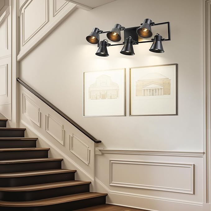 KEESFU Modern Kitchen Track Lighting Fixtures Ceiling,Black 6 Light Track Lighting with Rotatable Light Heads,Industrial Ceiling Spotlight for Kitchen Living Room Laundry Entrance.
