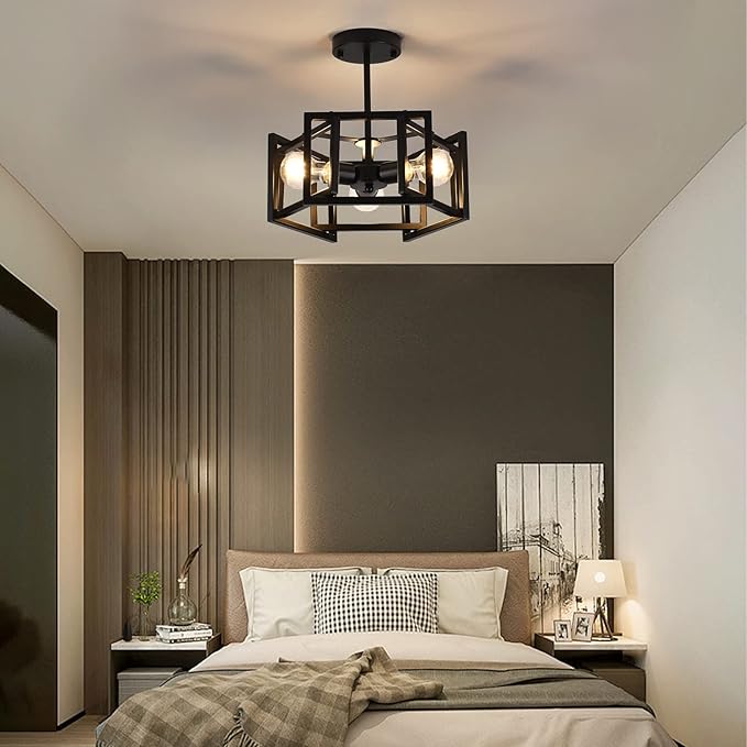 Semi Flush Mount Ceiling Light Fixture,3-Light Black Light fixtures Kitchen Ceiling Light Fixture for Hallway Kitchen Bedroom Living Room Bathroom Entrance
