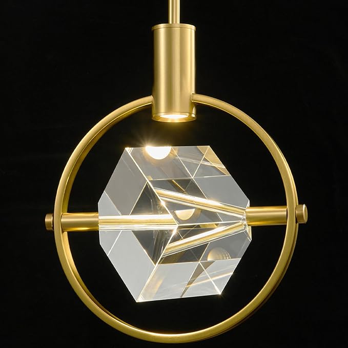Modern Crystal Led Pendant Light: Gold Circular Pendant Lights Over Kitchen Island - Luxury Dimmable Crystals Hanging Lighting - Contemporary Pendants Light Fixtures for Bedroom Bathroom Living Room
