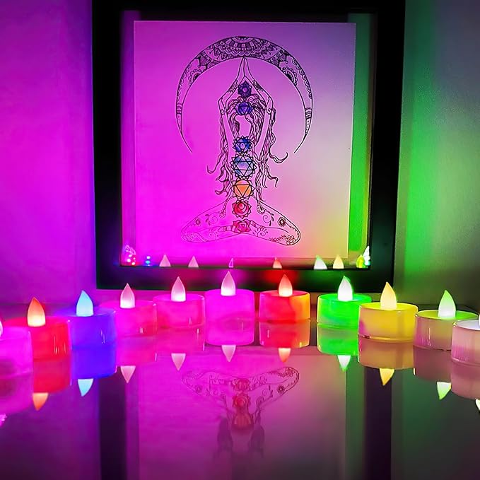 BEICHI Color Changing LED Tea Lights Bulk, 12 Pcs Flameless Tealight Candles with Colorful Lights, Battery Operated Colored Fake Candles, No Flickering Light, White Base