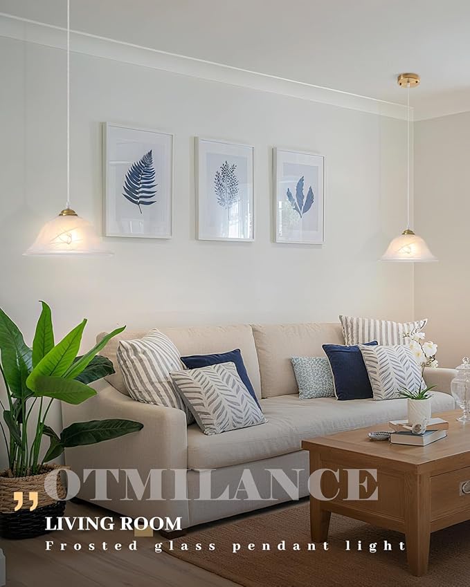 Island Pendant Lights for Kitchen, 11.8 Inch Vintage Gold Pendant Light, Frosted Glass Pendant Light 1-Pack,Hanging Kitchen Lights for Kitchen Island, Dining Room, Bar, Cafe