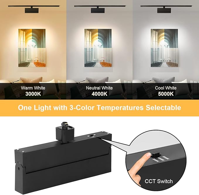 VANoopee 3-Color Dimmable LED Track Lighting Heads H Type Bright Track Light Heads Modern Ceiling Spotlight Fixtures for Kitchen Wall Art Shop, 3000K 4000K 5000K, Flicker Free 30° CRI90+ Black 12W