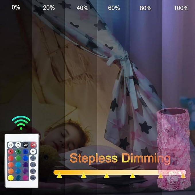 Crystal Table Lamp Touch, 16 Color Changing Night Light, Rechargeable, Dimmable, RGB Rose Diamond Ambient Mood Lighting, Protable Cordless Desk Lamp Bedside Led Light for Bedroom Living Room Party