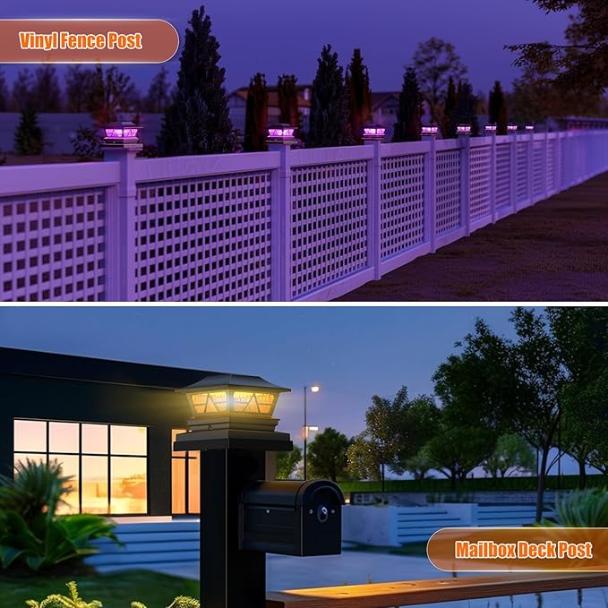 Solar Post Lights Outdoor Waterproof RGB Color Changing Modes Fence Post Cap Lights, Deck Post Lights Solar Powered for 4x4 5x5 6x6 Wooden or Vinyl Yard Garden Patio Decor, Black(4 Pack)