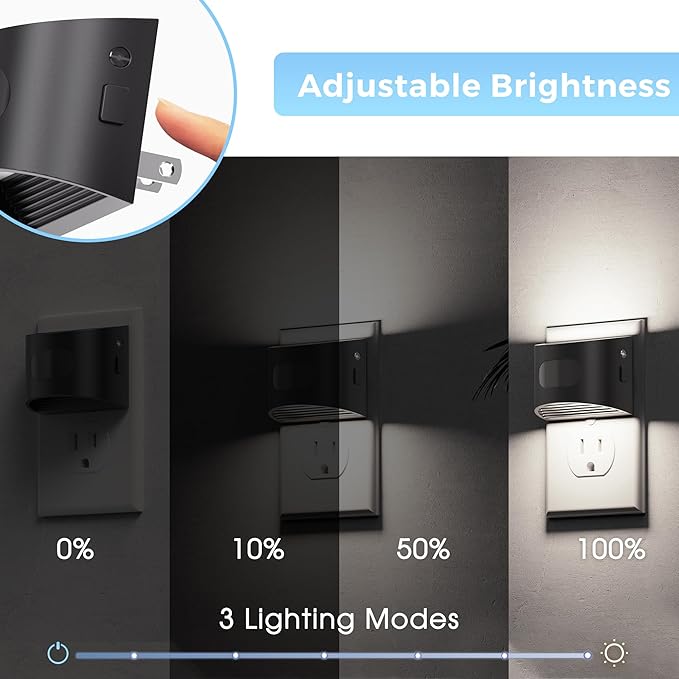 L LOHAS LED Night Light with Motion Sensor & Dusk to Dawn Sensor, Night Lights Plug into Wall with 30-100lm Adjustable Brightness, Dimmable Night Light for Bathroom, 5000K Daylight White, 4 Pack
