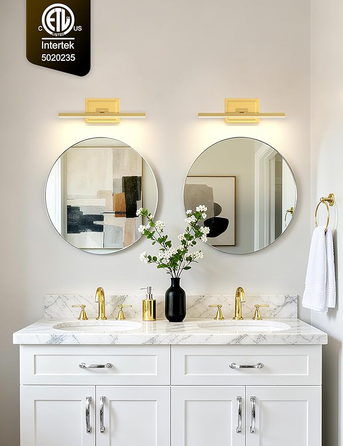 VOLISUN Bathroom Vanity Light 15.7 inch, 12W Dimmable 5CCT Led Bathroom Light Fixture Over Mirror, Gold Bar Vanity Light for Bathrooms-ETL Certificated