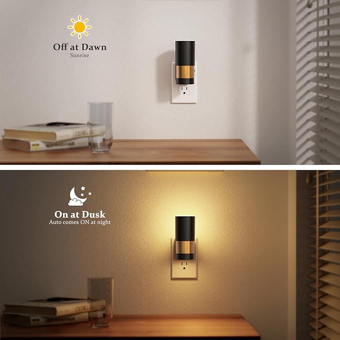 JandCase Plug in Night Light, Rotating Night Light with 3 Colors, 3000K/5000K/Amber, Dimmable Night Lights with Dusk to Dawn Sensor, 360°Rotatable, LED Nightlight for Bathroom Bedroom Hallway, 2 Pack