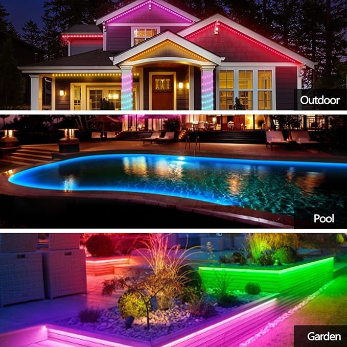 32.8FT LED Strip Lights IP68 Outdoor Waterproof, 5V USB Powered, Music Sync Bluetooth APP/RF Remote Control Lights for Balcony,Deck,Camping,Garden,Bedroom Decor