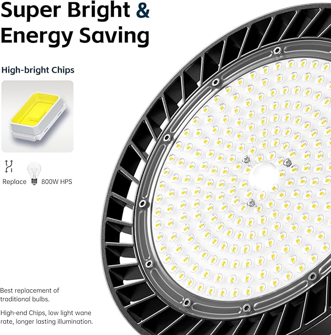 lvsdak UFO LED High Bay Lights 5000K 200W 30000LM 6 Pack with Plug High Bay Led Shop Lights Suitable for Warehouse Workshop Factory Gym Garage Barn LED Lamp AC100-277V