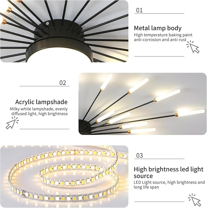 Modern LED Ceiling Light, Ring Black Flush Mount Ceiling Lights Fixture with Remote Control, Acrylic Ceiling Lamp for Bedroom Hallway Kitchen Island, 3000k-6500k Dimmable (41IN, Firework)