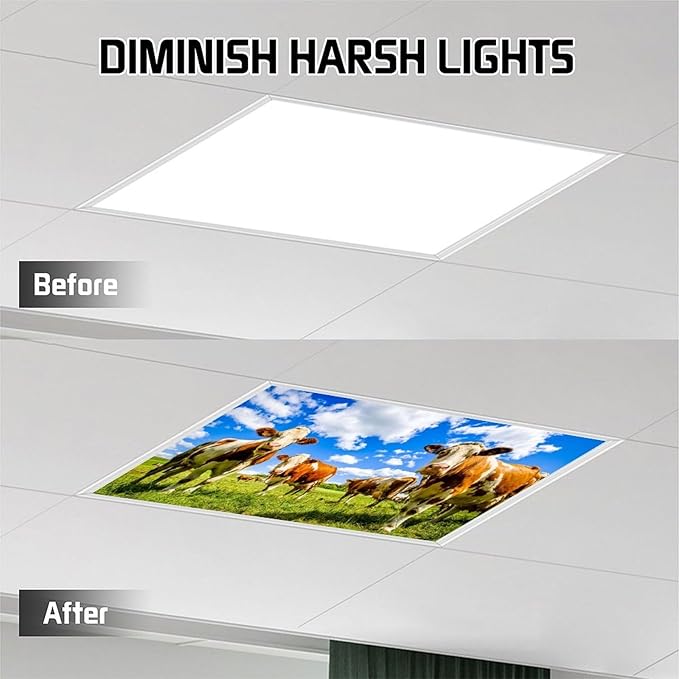 2 Pack Fluorescent Light Covers - Funny Cattle Magnetic Ceiling Light Covers for Classroom & Home Office
