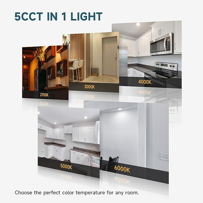 ECOELER 6 Inch 5CCT LED Recessed Ceiling Light with Junction Box, 2700K/3000K/4000K/5000K/6000K Selectable, 12W 1100Lm, Dimmable Dimmable Can-Killer Downlight, ETL& FCC, 12 Pack