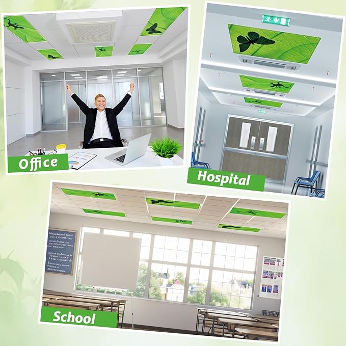 6 Pcs Fluorescent Light Covers with 60 Magnets Decorative for Classroom Ceiling Lights 4 x 2 Feet Magnetic Light Cover Filter Easy Install for Office Hospital Home Ceiling Supplies (Green Leaf Frog)
