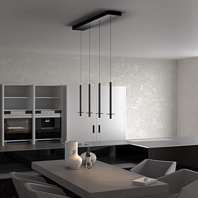 Draco 4 Pendant Lighting Black – LED Hanging Light Fixture for Kitchen Island, Bar, Foyer – Equilateral Cluster of Mini Metal Rod Pipe Tube Cylinders – Dimmable, Adjustable Wire, Lamp Bulb Included