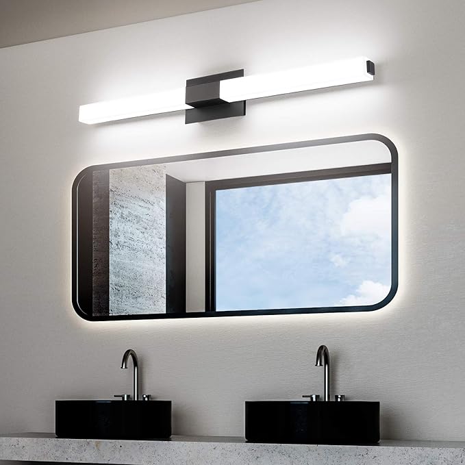 ZUZITO LED Bathroom Light fixtures 39.4in Matte Black Modern Vanity Lighting Acrylic Wall Light Bright Cool White 6000K