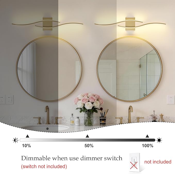 KARTOOSH 2 Pack Bathroom Vanity Lights Fixtures Over Mirror Hardwired Gold Light Fixture Wall Lights 3CCT Dimmable LED Bathroom Light Fixtures 31.5 Inch Modern Wall Sconce Picture Lights for Wall