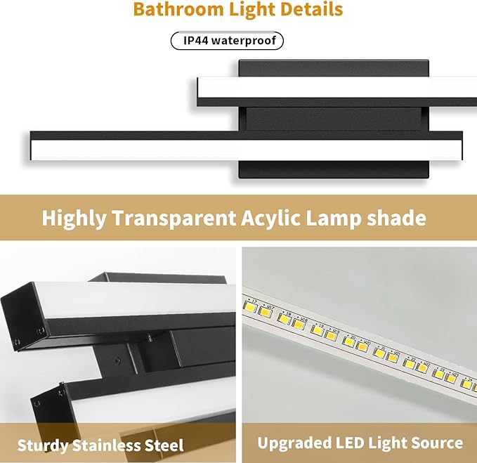 ETL Listed 24 inch Retractable Bathroom Vanity Light- 5CCT Optional Bathroom Light 2700K/3000K/3500K/4000K/5000K/ Bar Vanity Light for Bathroom Mirror Bedroom-25W 1 Pack