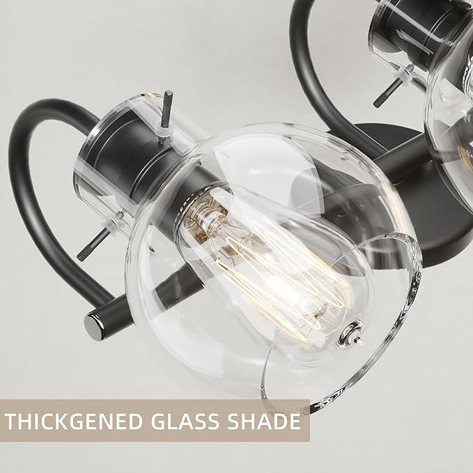 Black Vanity Light, Modern 3 Light Bathroom Light Fixtures Over Mirror Matte Black Bathroom Vanity Light with Globe Glass Shade, E26 Base, 17 Inch, UL Listed
