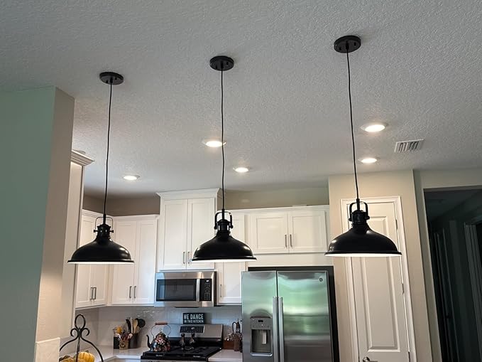 Doraimi Lighting LED 1 Light Pendant Light Industrial Vintage Fixtures Metal Chandelier Lights with Painting Black Finish,Ceiling Lamp for Kitchen Home Island Dining Room Bedroom Farmhouse