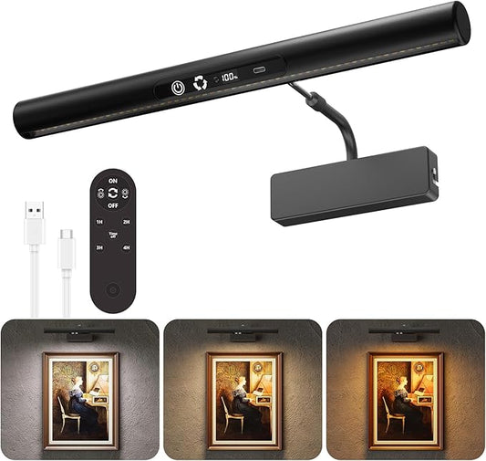 Skairipa Picture Light for Wall, 6000mAh Rechargeable Wireless Wall Lights, 13'' Dimmable Remote Magnetic LED Art Painting Light with 3 Color Temps, Display for Gallery, Living Room (Black, 1Pack)