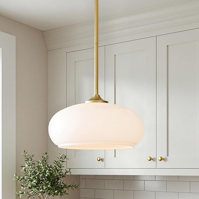 Tawson Juno Modern 1-Light Pendant Ceiling Light Fixture with Etched Opal Glass Shade for Kitchen Island, Hallway, Entryway, Passway, Dining Room, Bedroom, Balcony Living Room