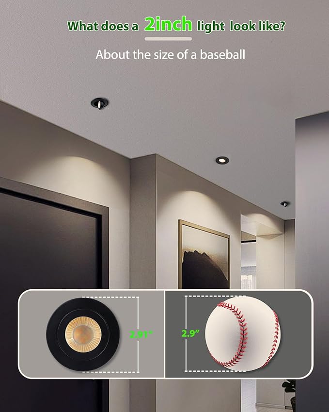 zouzai 2 Inch 5CCT Gimbal Black Led Recessed Lighting with Junction Box, 360°+90° Adjustable Led Recessed Lights, 2700K/3000K/3500K/4000K/5000K, 5W Eqv 50W, 550LM Brightness - ETL (Black, 6 Pack)