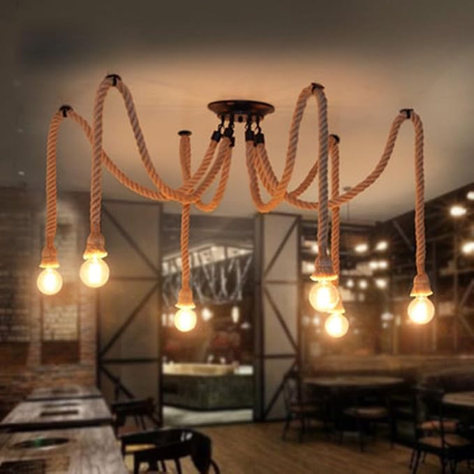 Vintage Industrial Pendant Lights Spider Lights Adjustable DIY Chandelier Hanging Lights 4/6/8-Lights Boho Light Plastic/Hemp Rope Drop E27