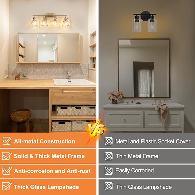 Shenmoyl Bathroom Light Fixtures, 4-Light Brass Vanity wall Light Over Mirror with Clear Tulip Glass Shade for Bedroom Living Room (Bulb Not Included)