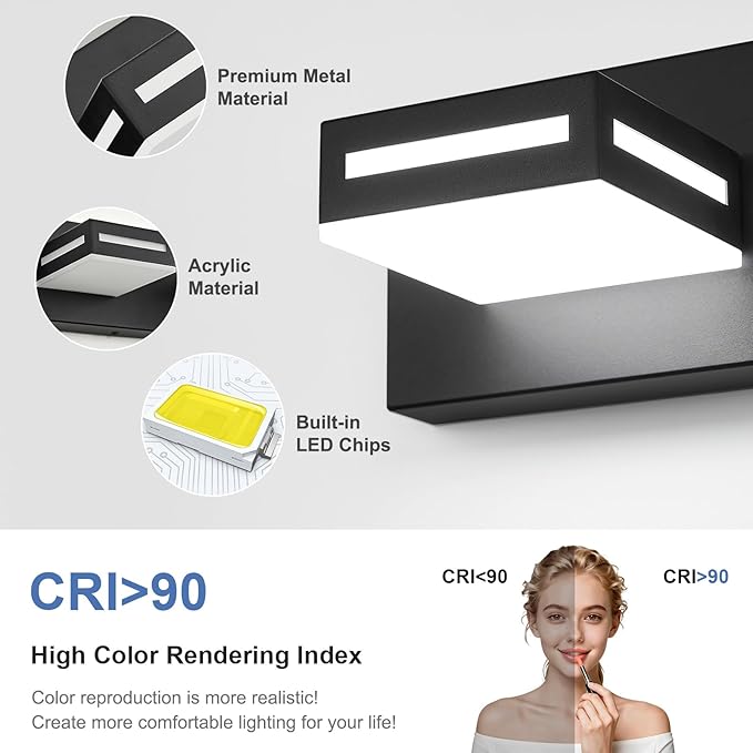 LED Modern Bathroom Light Fixtures, 3-Light 24-Inch Dimmable 5CCT Adjustable Matte Black Vanity Lights for Bathroom Lighting Fixtures Over Mirror, 350° Rotatable Wall Lamp